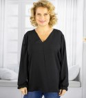Elegancka bluzka oversize z delikatnie bufiastymi rękawami MARCELINA (Czarny) Elegancka bluzka oversize z delikatnie bufiastymi rękawami MARCELINA (Czarny)