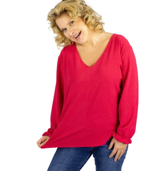 Elegancka bluzka oversize z delikatnie bufiastymi rękawami MARCELINA (Czerwony) Elegancka bluzka oversize z delikatnie bufiastymi rękawami MARCELINA (Czerwony)