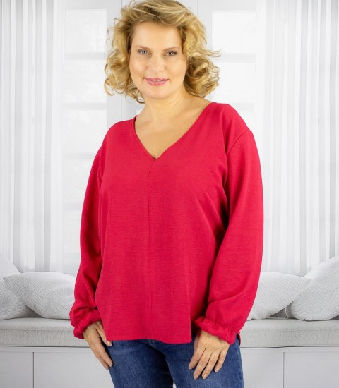 Elegancka bluzka oversize z delikatnie bufiastymi rękawami MARCELINA (Czerwony) Elegancka bluzka oversize z delikatnie bufiastymi rękawami MARCELINA (Czerwony)