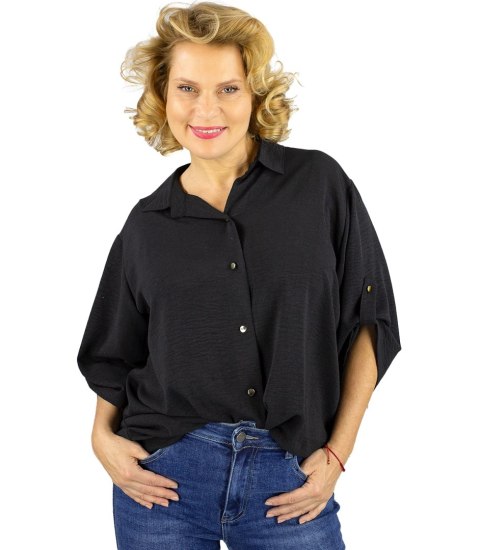 Elegancka koszula oversize z ozdobnym kołnierzykiem "VIVIANNE" (Czarny)
