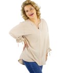 Elegancka koszula tunika oversize z wiązaniami na rękawach SOPHIE (Beżowy) Elegancka koszula tunika oversize z wiązaniami na rękawach SOPHIE (Beżowy)