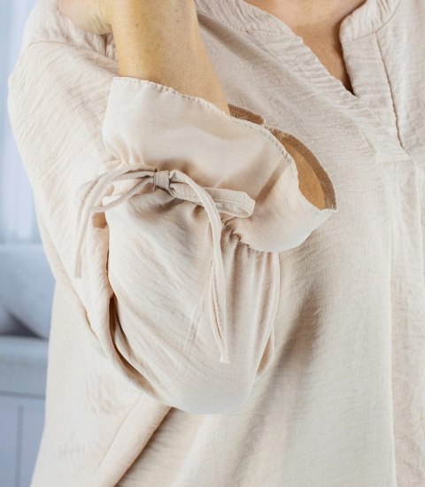 Elegancka koszula tunika oversize z wiązaniami na rękawach SOPHIE (Beżowy) Elegancka koszula tunika oversize z wiązaniami na rękawach SOPHIE (Beżowy)