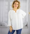 Elegancka koszula tunika oversize z wiązaniami na rękawach SOPHIE (Biały) Elegancka koszula tunika oversize z wiązaniami na rękawach SOPHIE (Biały)