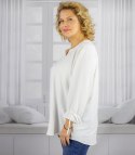 Elegancka koszula tunika oversize z wiązaniami na rękawach SOPHIE (Biały) Elegancka koszula tunika oversize z wiązaniami na rękawach SOPHIE (Biały)