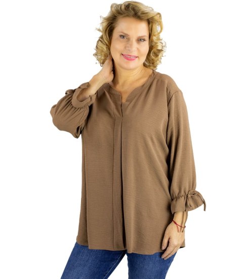 Elegancka koszula tunika oversize z wiązaniami na rękawach SOPHIE (Brązowy)