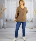 Elegancka koszula tunika oversize z wiązaniami na rękawach SOPHIE (Brązowy)