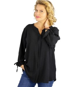 Elegancka koszula tunika oversize z wiązaniami na rękawach SOPHIE (Czarny)