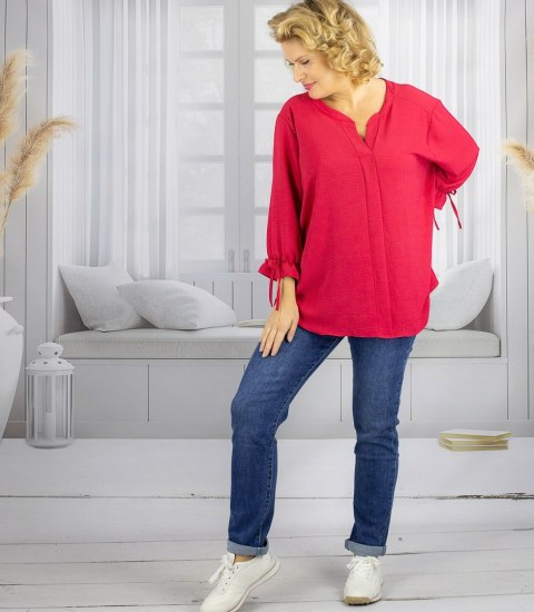 Elegancka koszula tunika oversize z wiązaniami na rękawach SOPHIE (Czerwony) Elegancka koszula tunika oversize z wiązaniami na rękawach SOPHIE (Czerwony)