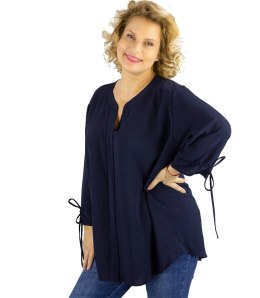 Elegancka koszula tunika oversize z wiązaniami na rękawach SOPHIE (Niebieski)
