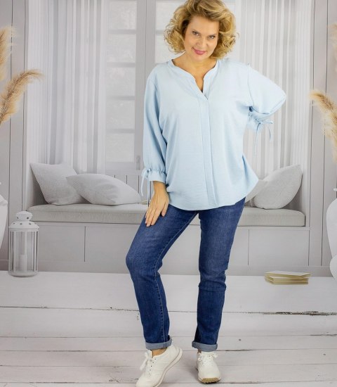 Elegancka koszula tunika oversize z wiązaniami na rękawach SOPHIE (Niebieski) Elegancka koszula tunika oversize z wiązaniami na rękawach SOPHIE (Niebieski)