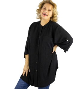 Elegancka koszula tunika oversize ze stójką ANNA (Czarny)
