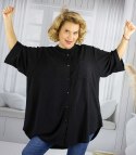 Elegancka koszula tunika oversize ze stójką ANNA (Czarny)