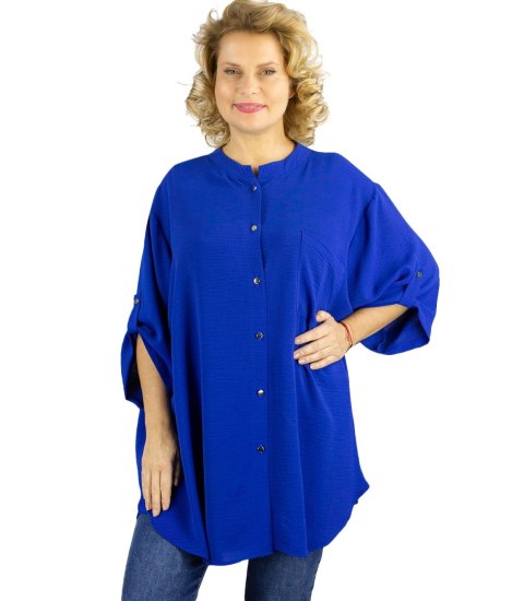 Elegancka koszula tunika oversize ze stójką ANNA (Niebieski)