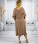 Sukienka oversize z paskiem i dekoltem V SOPHIA (Brązowy) Sukienka oversize z paskiem i dekoltem V SOPHIA (Brązowy)