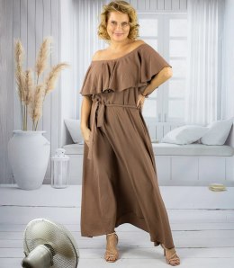 Zwiewna sukienka maxi z falbanami i wiązaniem w talii STELLA (Brązowy)