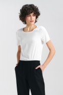 Bluzka basic z krótkim rękawem B160 Ecru - Nife - 36 Bluzka basic z krótkim rękawem B160 Ecru - Nife - 36