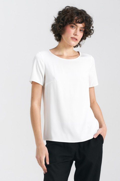 Bluzka basic z krótkim rękawem B160 Ecru - Nife - 42 Bluzka basic z krótkim rękawem B160 Ecru - Nife - 42