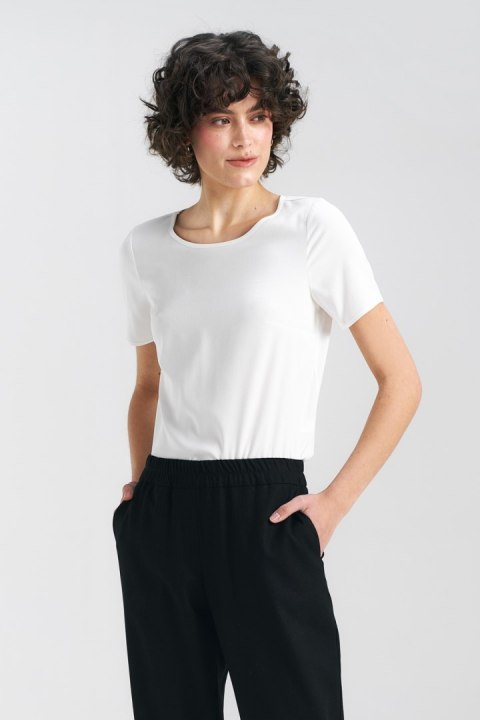 Bluzka basic z krótkim rękawem B160 Ecru - Nife - 42 Bluzka basic z krótkim rękawem B160 Ecru - Nife - 42