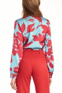 Bluzka z fontaziem w kwiaty B136 Turkus/Flowers - Nife - 36 Bluzka z fontaziem w kwiaty B136 Turkus/Flowers - Nife - 36