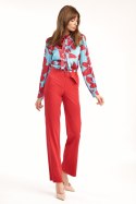 Bluzka z fontaziem w kwiaty B136 Turkus/Flowers - Nife - 42