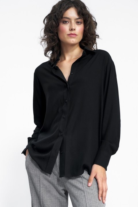 Czarna wiskozowa koszula K73 Black - Nife - 38 Czarna wiskozowa koszula K73 Black - Nife - 38