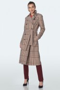 Dwurzędowy płaszcz z paskiem w beżową kratę PL10 Krata/Beige - Nife - 36