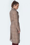 Dwurzędowy płaszcz z paskiem w beżową kratę PL10 Krata/Beige - Nife - 40