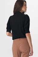 Elegancka czarna bluzka z wiązaniem na dekolcie B107 Black - Nife - 40 Elegancka czarna bluzka z wiązaniem na dekolcie B107 Black - Nife - 40
