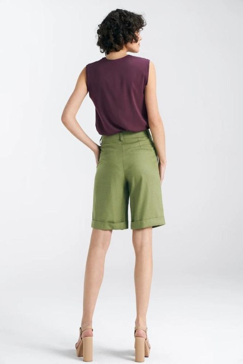 Krótkie lniane spodnie typu szorty SD86 Green - Nife - 40 Krótkie lniane spodnie typu szorty SD86 Green - Nife - 40