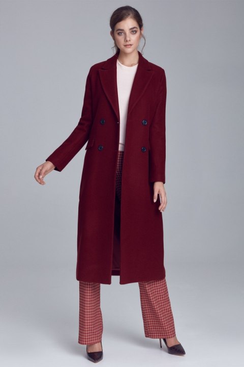 Płaszcz dwurzędowy PL06 Bordo - Nife - 42 Płaszcz dwurzędowy PL06 Bordo - Nife - 42