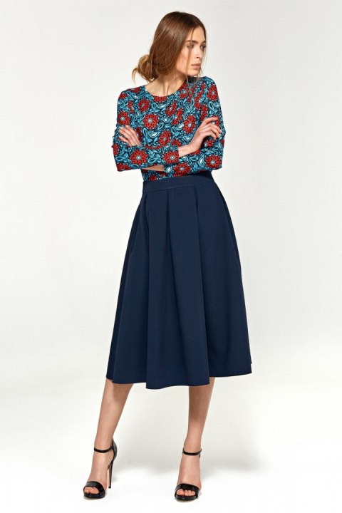 Spódnica midi z zakładkami SP37 Navy - Nife - 44 Spódnica midi z zakładkami SP37 Navy - Nife - 44