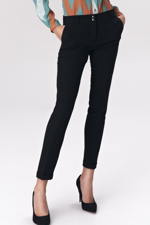 Spodnie Czarne spodnie zapinane na napy SD37 Black - Nife - 38