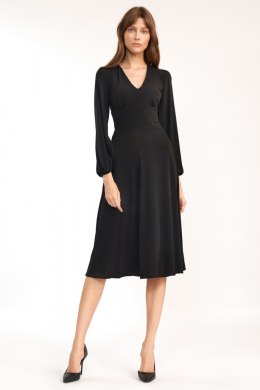 Sukienka Klasyczna czarna sukienka midi S194 Black - Nife - 38