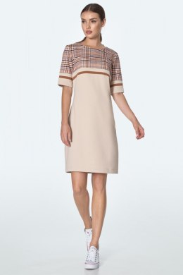 Sukienka Prosta sukienka z kieszeniami w beżową kratę S160 Beige/Krata - Nife - 44