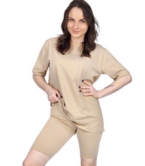 Komplet bawełniany t-shirt koszulka + krótkie legginsy SPIREL (Beżowy)