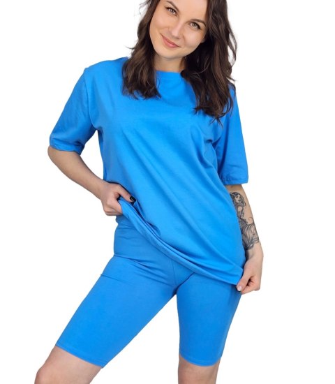 Komplet bawełniany t-shirt koszulka + krótkie legginsy SPIREL (Niebieski)
