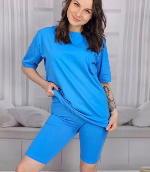 Komplet bawełniany t-shirt koszulka + krótkie legginsy SPIREL (Niebieski) Komplet bawełniany t-shirt koszulka + krótkie legginsy SPIREL (Niebieski)