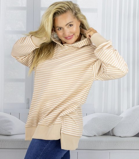 Damska bluza z kapturem w paski oversize CANDY STRIPES (Beżowy) Damska bluza z kapturem w paski oversize CANDY STRIPES (Beżowy)