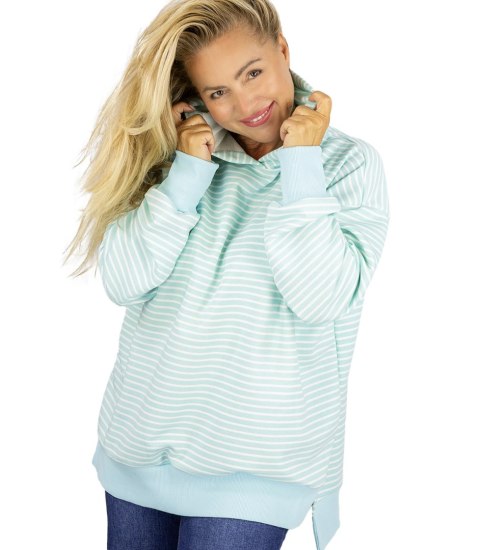 Damska bluza z kapturem w paski oversize CANDY STRIPES (Niebieski) Damska bluza z kapturem w paski oversize CANDY STRIPES (Niebieski)