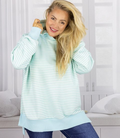 Damska bluza z kapturem w paski oversize CANDY STRIPES (Niebieski) Damska bluza z kapturem w paski oversize CANDY STRIPES (Niebieski)