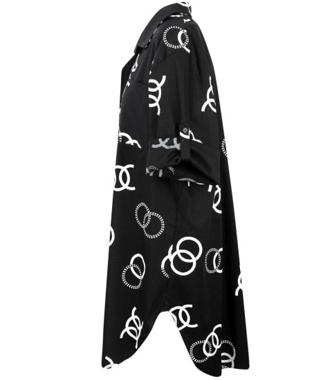 Długa koszula Szmizjerka Elegancka Modna NADRUK tunika (Czarny) Długa koszula Szmizjerka Elegancka Modna NADRUK tunika (Czarny)