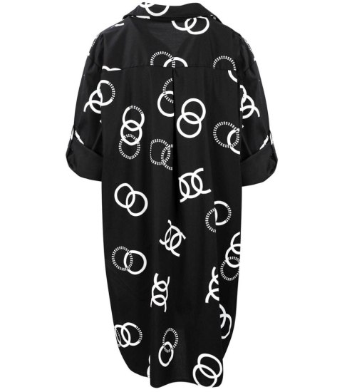 Długa koszula Szmizjerka Elegancka Modna NADRUK tunika (Czarny) Długa koszula Szmizjerka Elegancka Modna NADRUK tunika (Czarny)