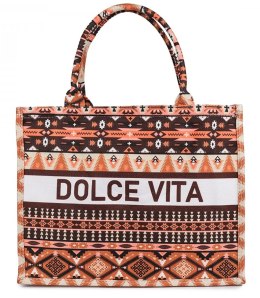 Duża kolorowa torba shopperka z napisem DOLCE VITA (Wielokolorowy)