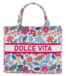 Duża kolorowa torba shopperka z napisem DOLCE VITA (Wielokolorowy)