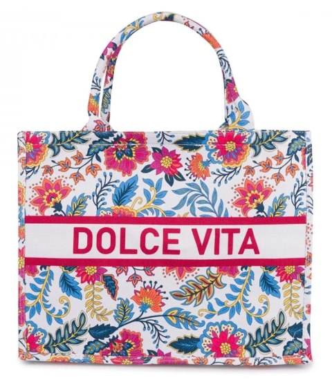 Duża kolorowa torba shopperka z napisem DOLCE VITA (Wielokolorowy)