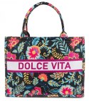 Duża kolorowa torba shopperka z napisem DOLCE VITA (Wielokolorowy)