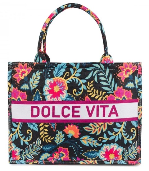 Duża kolorowa torba shopperka z napisem DOLCE VITA (Wielokolorowy)