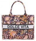 Duża kolorowa torba shopperka z napisem DOLCE VITA (Wielokolorowy)
