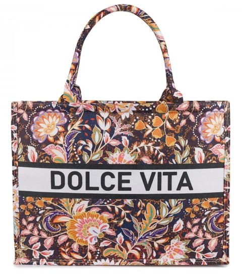 Duża kolorowa torba shopperka z napisem DOLCE VITA (Wielokolorowy)