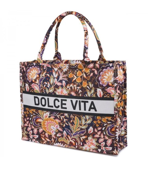 Duża kolorowa torba shopperka z napisem DOLCE VITA (Wielokolorowy) Duża kolorowa torba shopperka z napisem DOLCE VITA (Wielokolorowy)